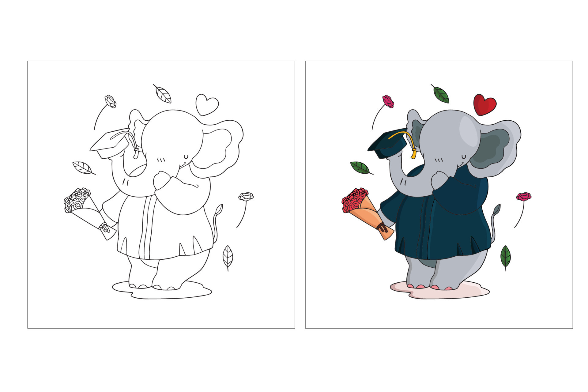 Hand drawn Cute Animal Graduation Coloring page 2 9264492 Vector Art at