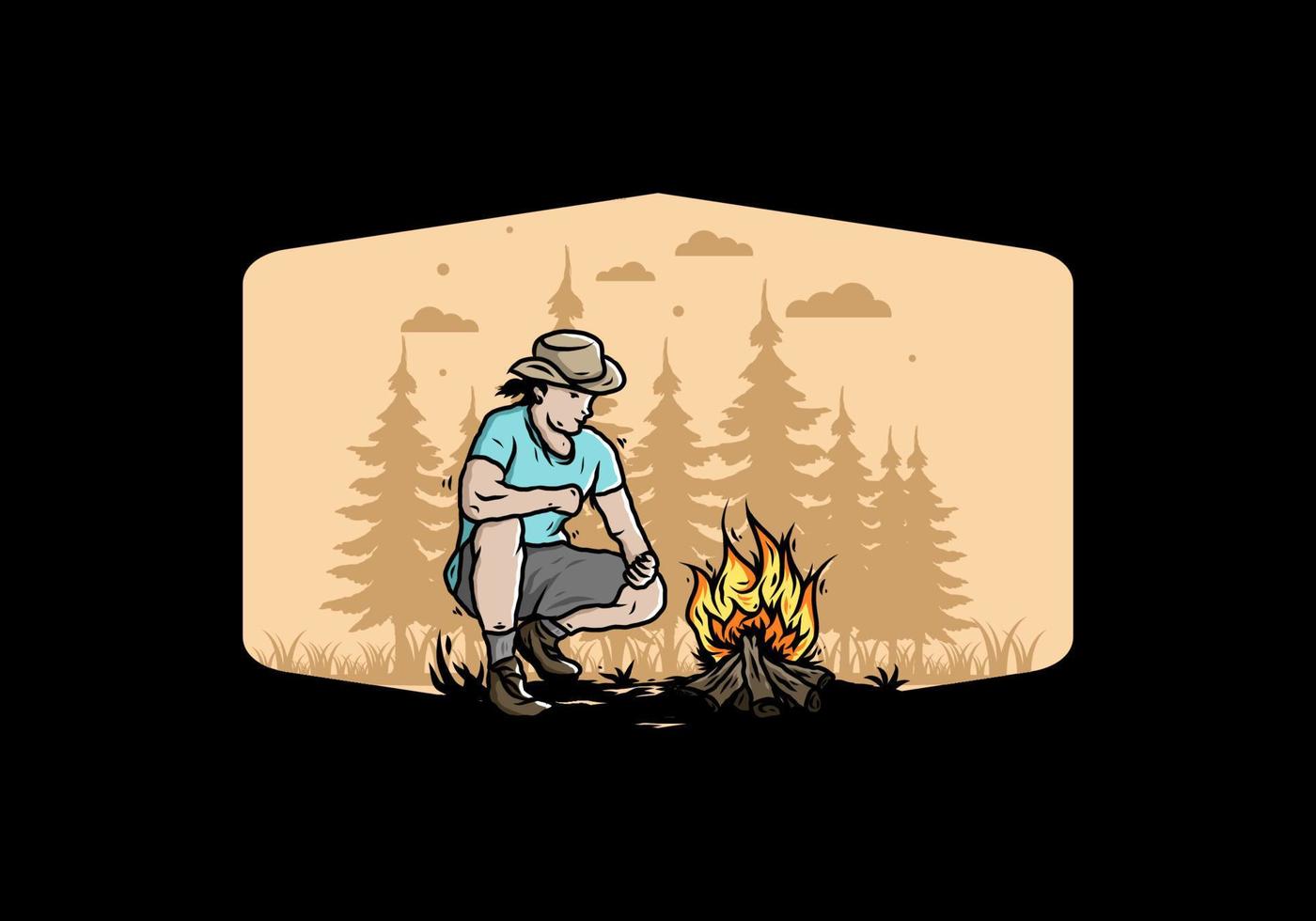 A man is lighting a bonfire illustration vector