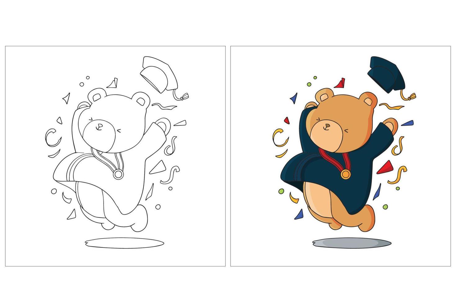 graduación de animales lindos dibujados a mano página para colorear 7 vector