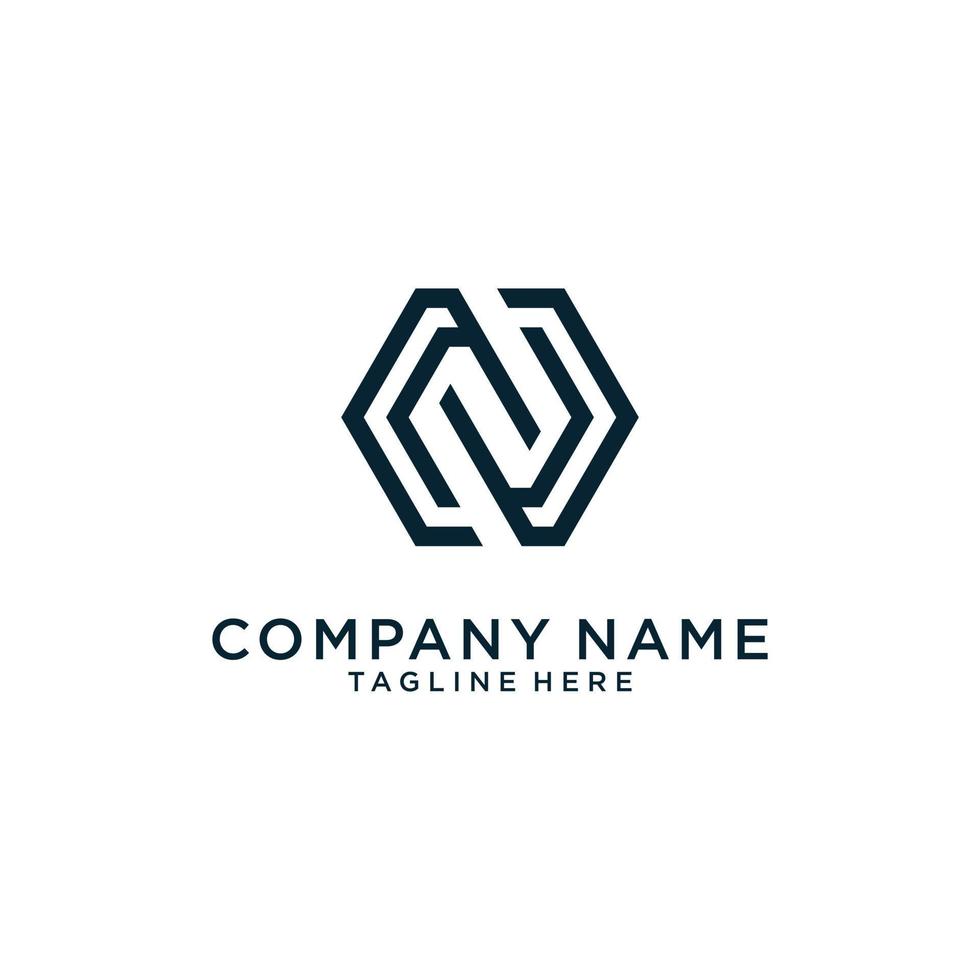 Initial letter N or NN logo design hexagon shape. vector