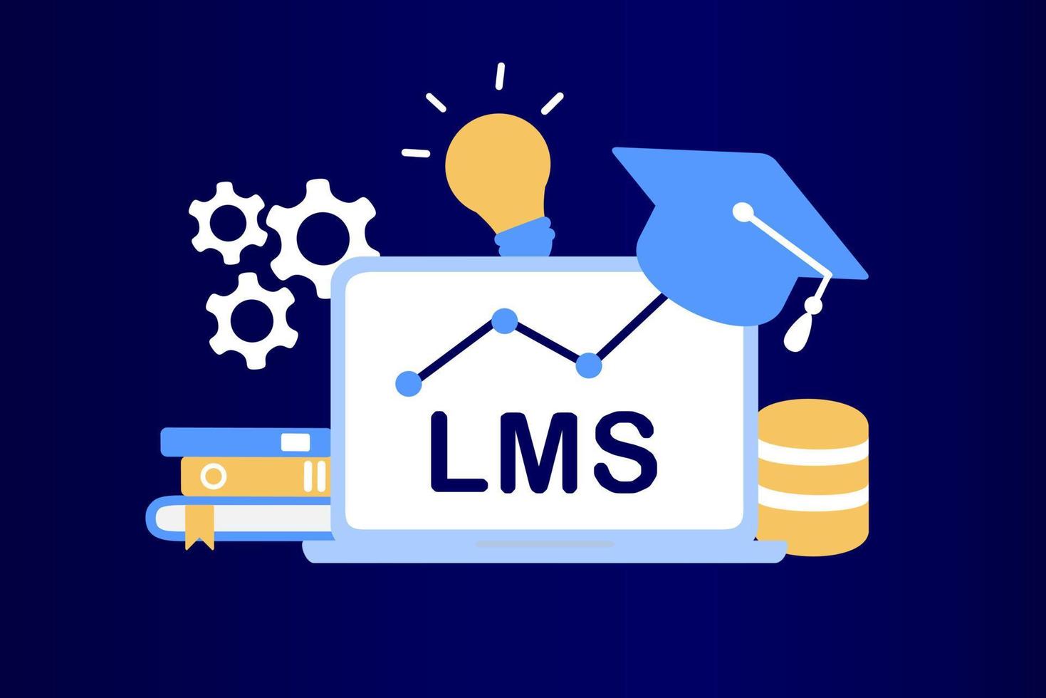 lms, sistema de gestión de aprendizaje como concepto de educación en línea. tecnología educativa, entrega de aprendizaje en línea, capacitación, aplicación de software de conocimiento, marco de calificación. ilustración vectorial vector