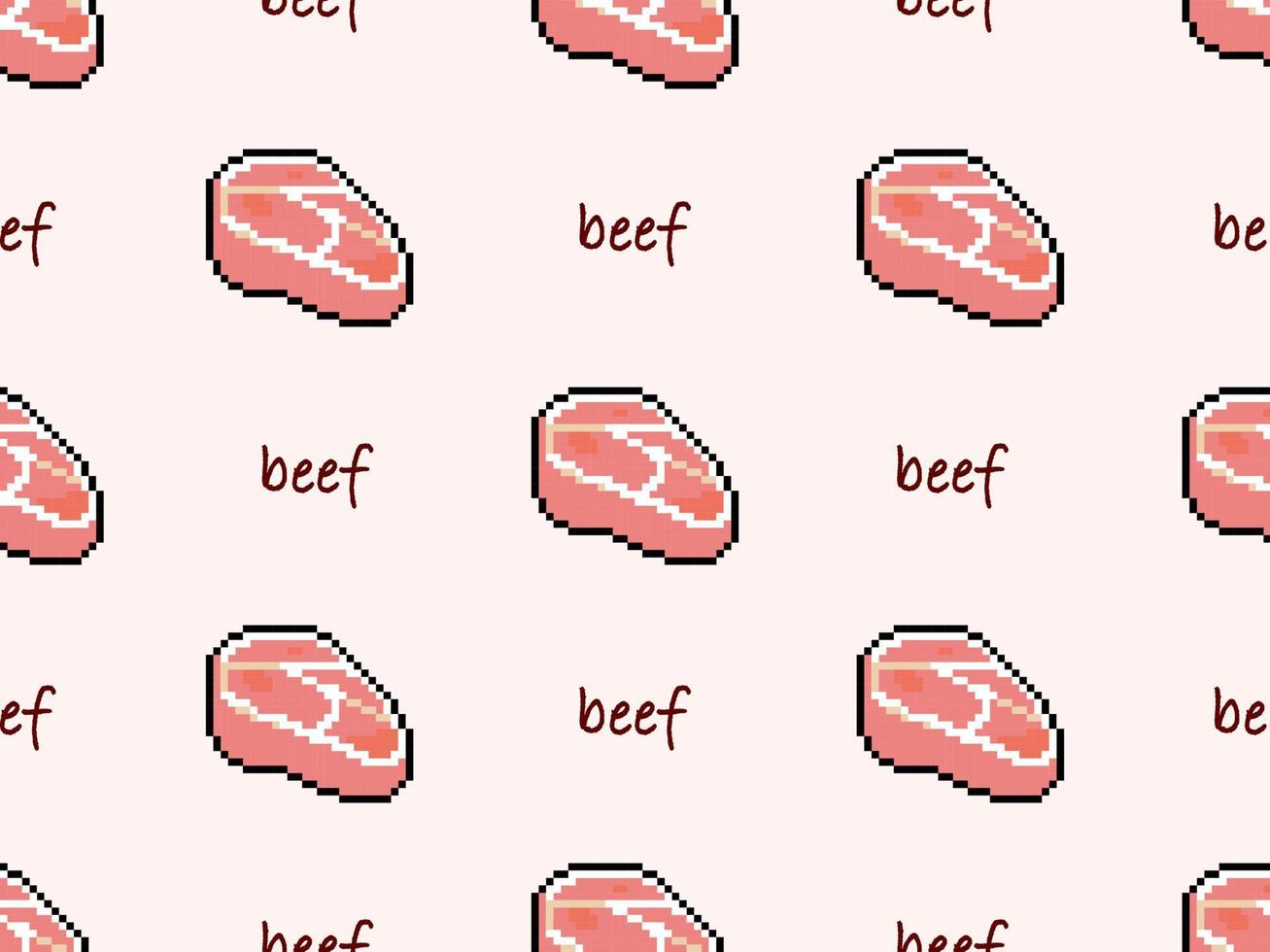 Beef cartoon character seamless pattern on pink background. Pixel style vector