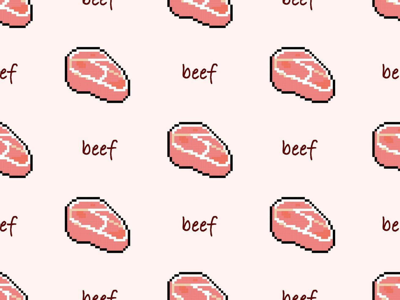 Beef cartoon character seamless pattern on pink background. Pixel style vector