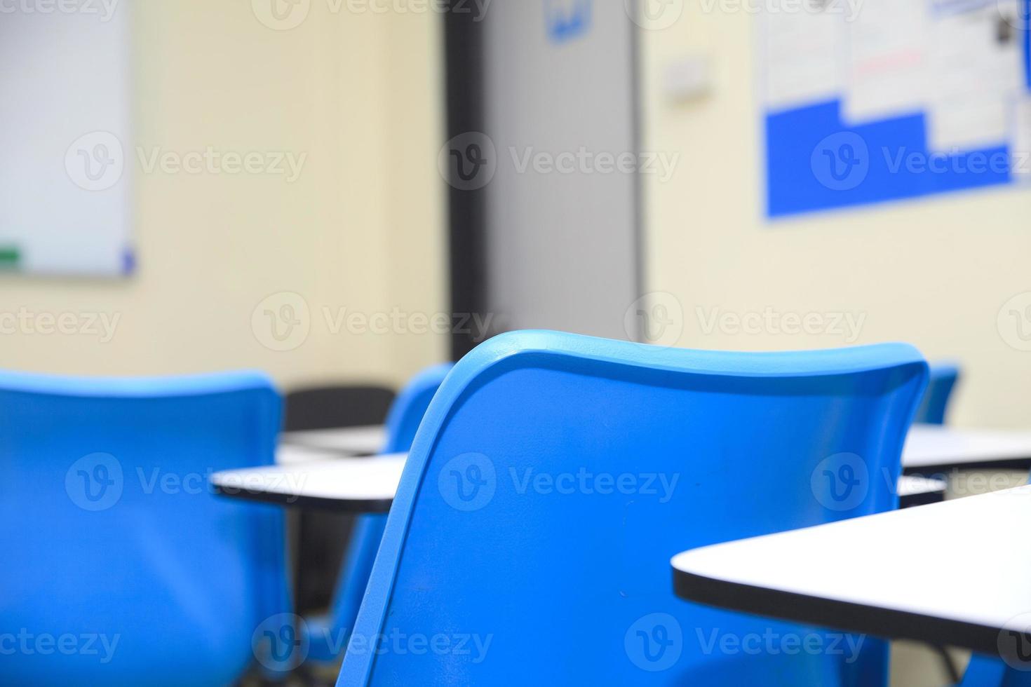 Chairs and tables in a Classroom photo