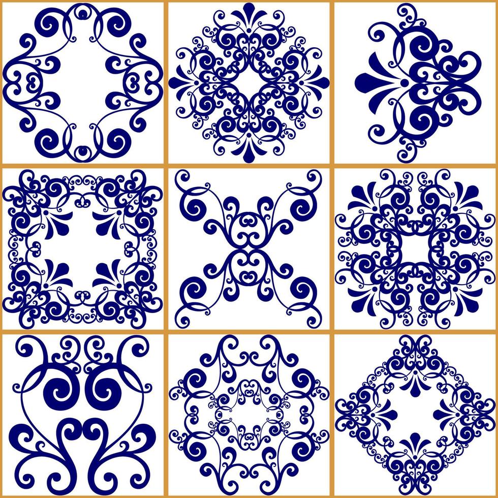 azulejo de mosaico sin costuras. azulejo de cerámica de mayólica. decoración portuguesa y española. Baldosa cerámica estilo talavera. ilustración vectorial patrón de mosaico abstracto sin fisuras con adornos geométricos y florales vector