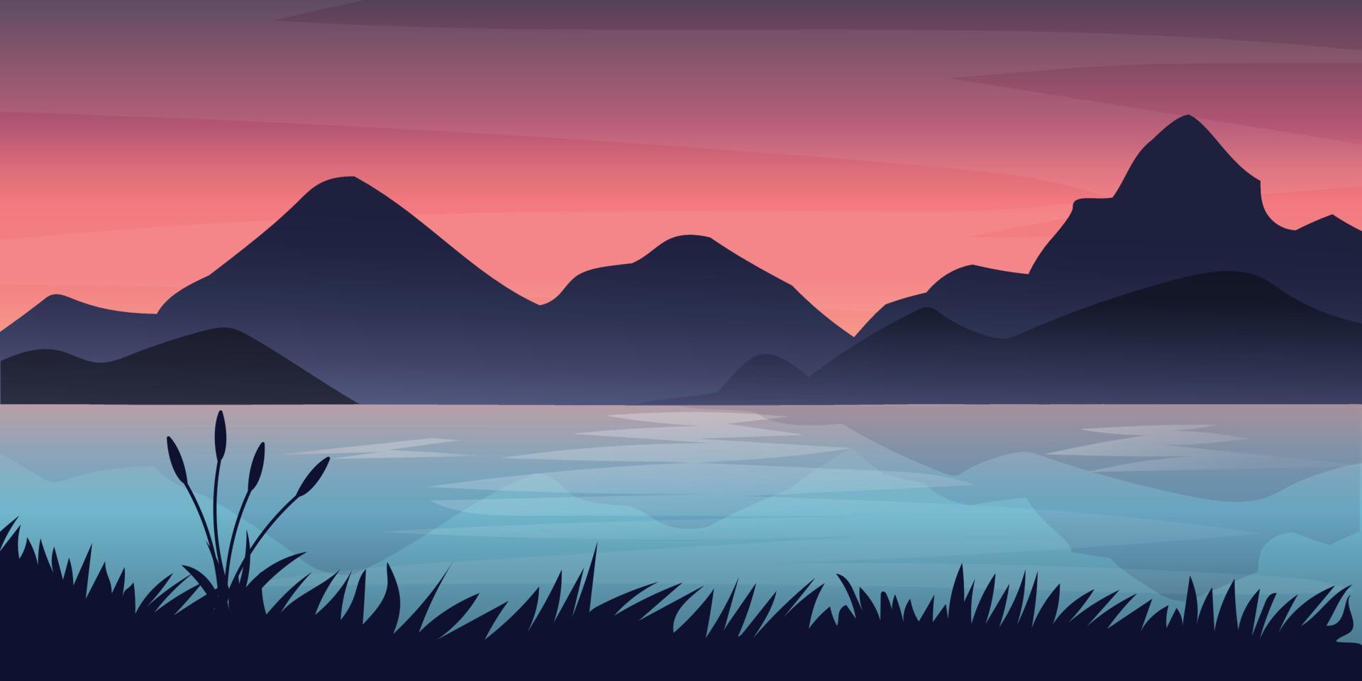 paisaje con lago de montaña vector