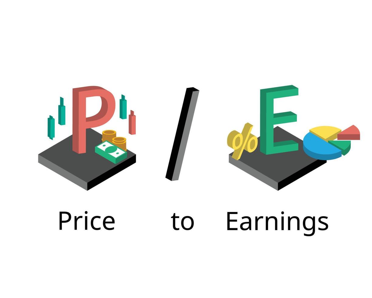 PE or Price to Earnings Ratio is a metric  for investors to determine the relative value of company stock vector