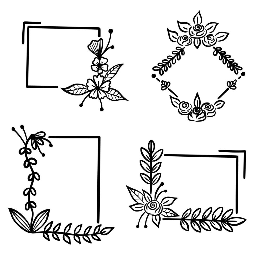 4 set of floral hand drawn vector illustration