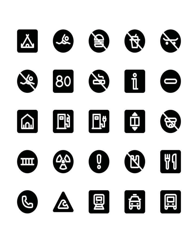 Signals and Prohitions Icon Set 30 isolated on white background vector