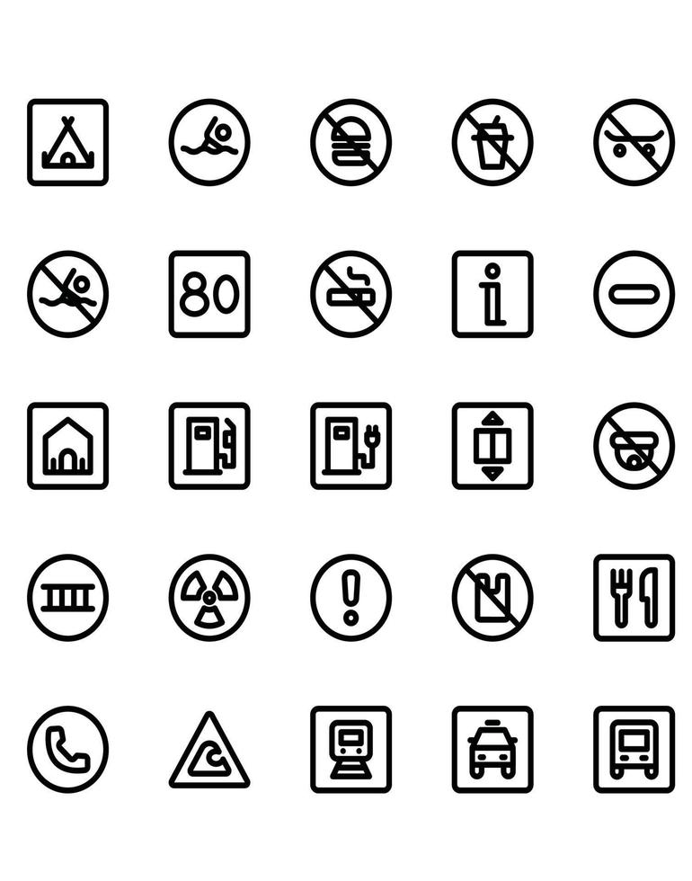 Signals and Prohitions Icon Set 30 isolated on white background vector