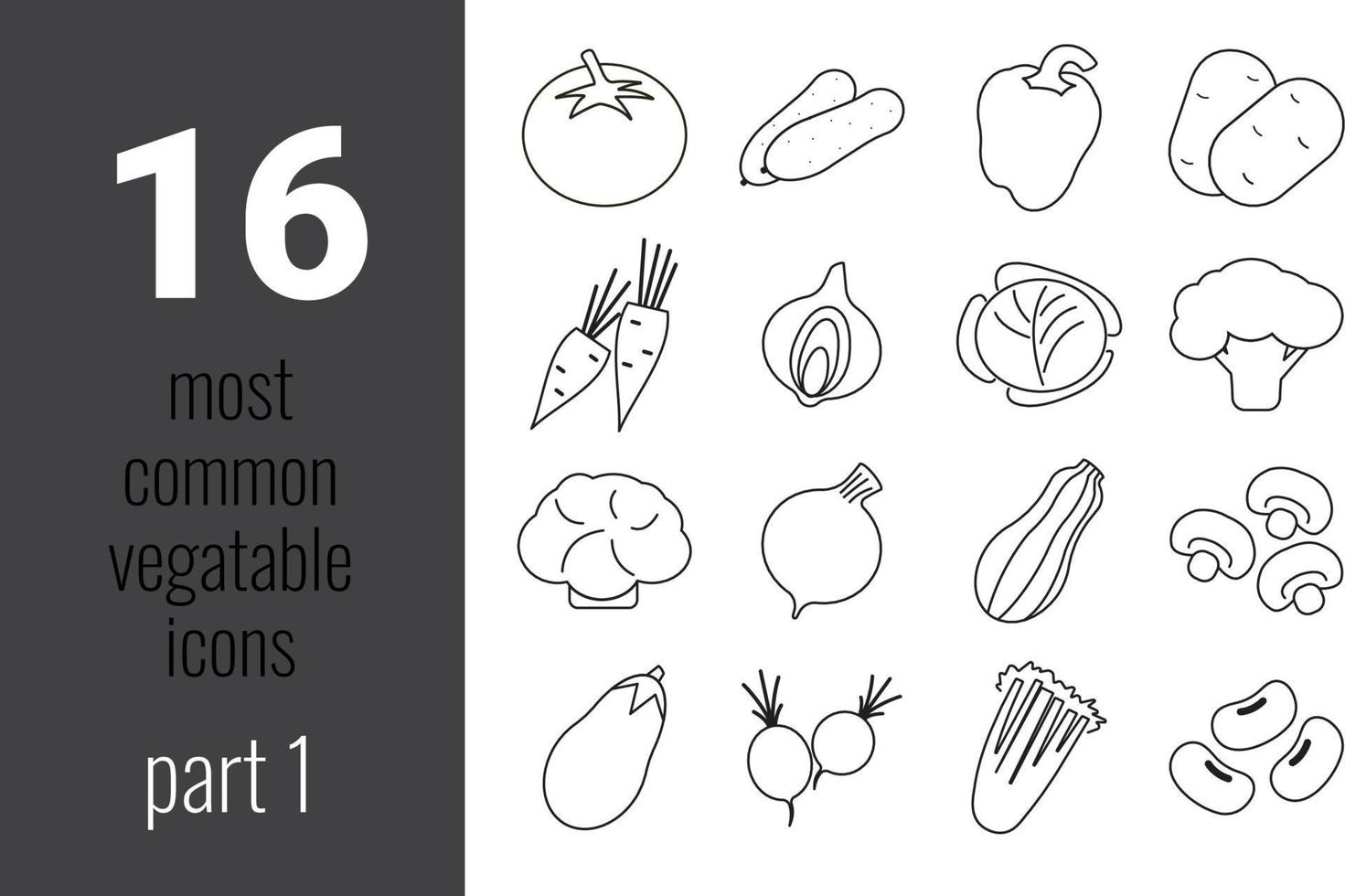 Most common vegetables thin line web icon set. Outline icons collection. Simple vector illustration.