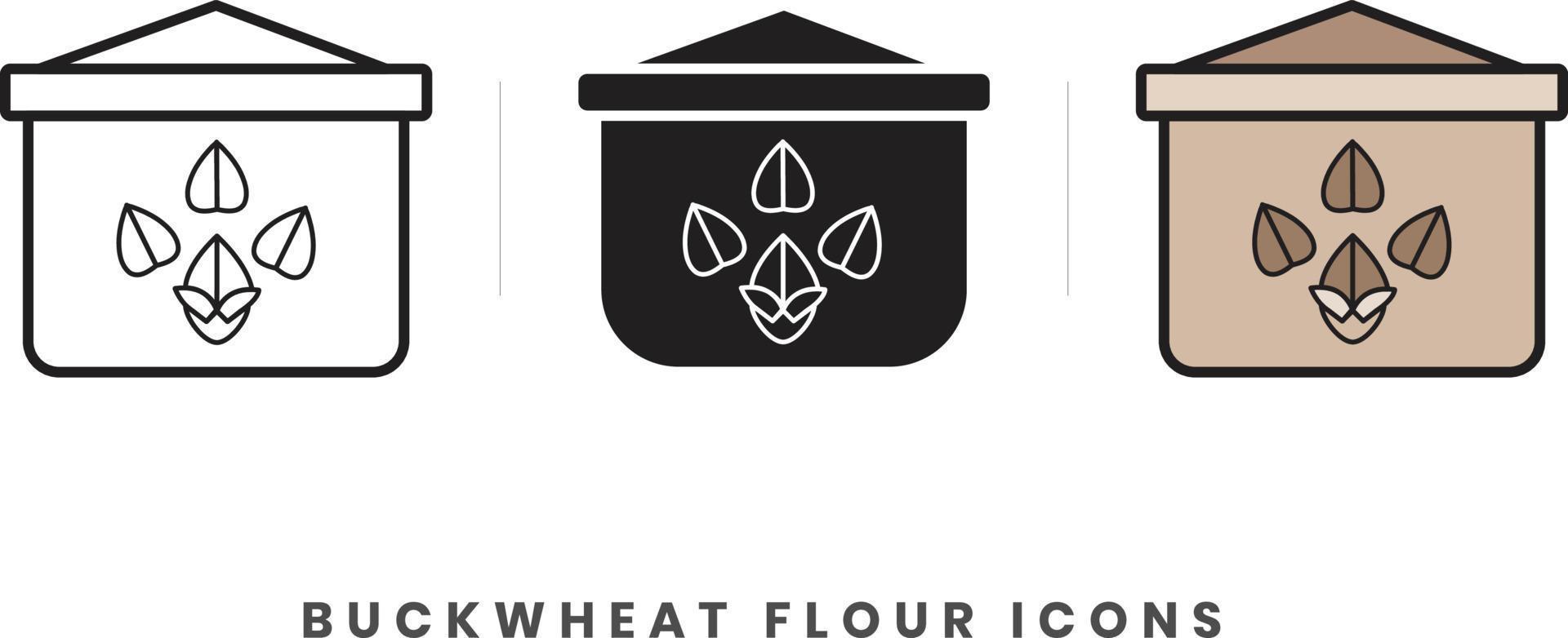 Buckwheat flour icon. In lineart, outline, solid, colored styles. For wesite design, mobile app, software vector