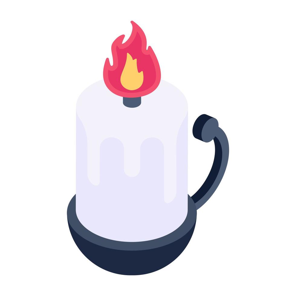 A vintage candle holder for lighting, isometric icon vector