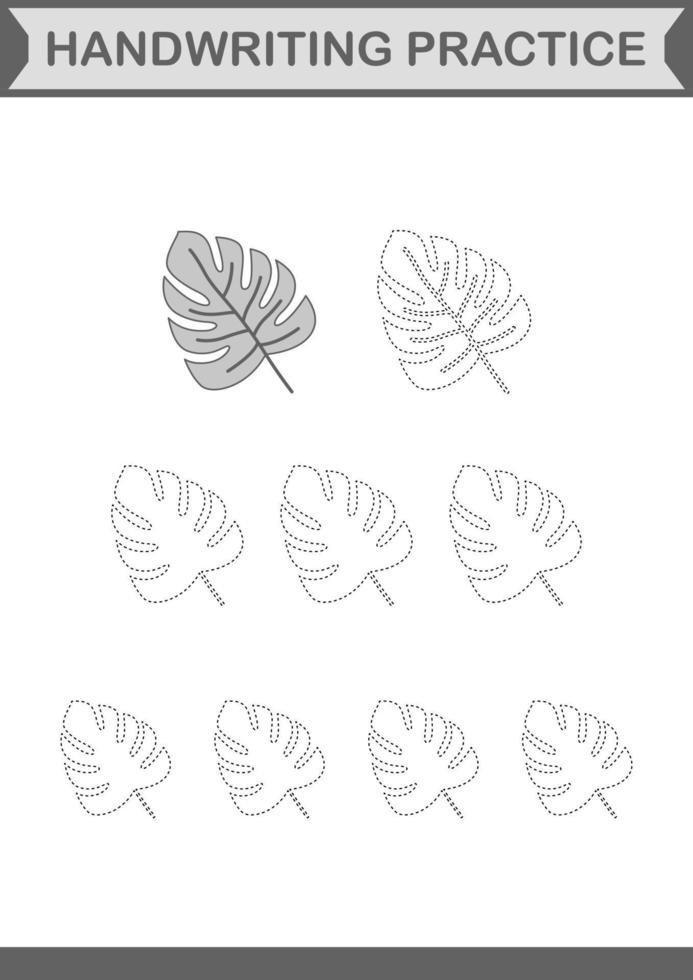 Handwriting practice with Monstera. Worksheet for kids vector