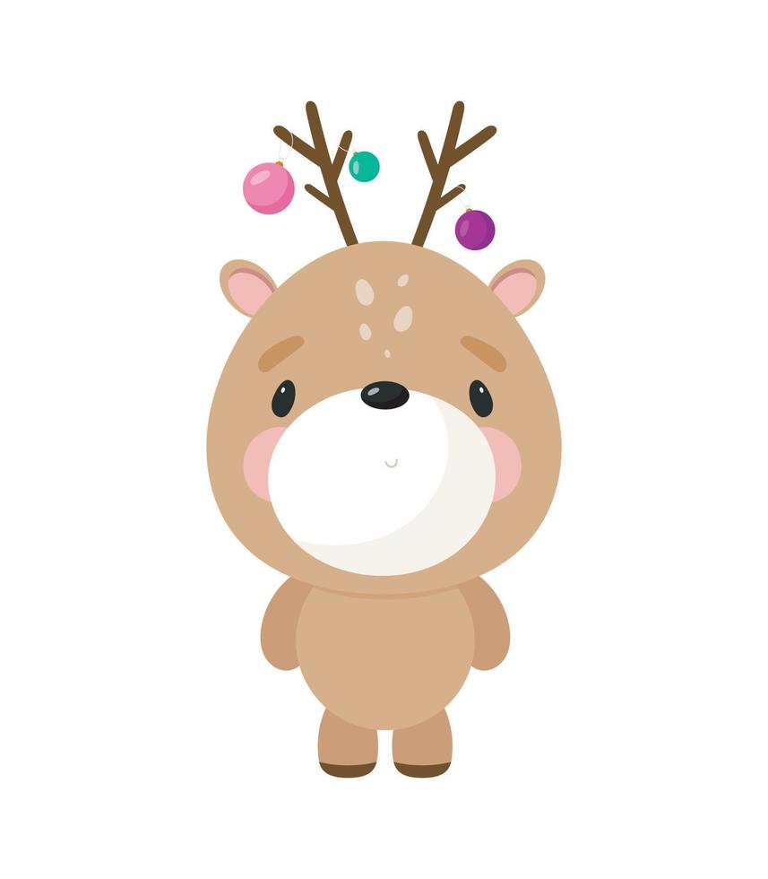 Christmas deer. Cartoon style. Vector illustration. For card, posters, banners, books, printing on the pack, printing on clothes, textile or dishes.