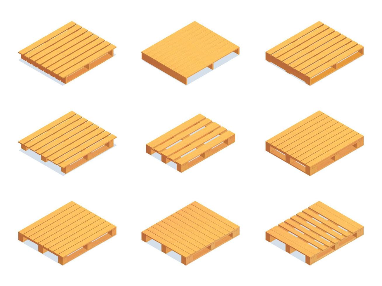 conjunto de paletas de madera isométrica vector