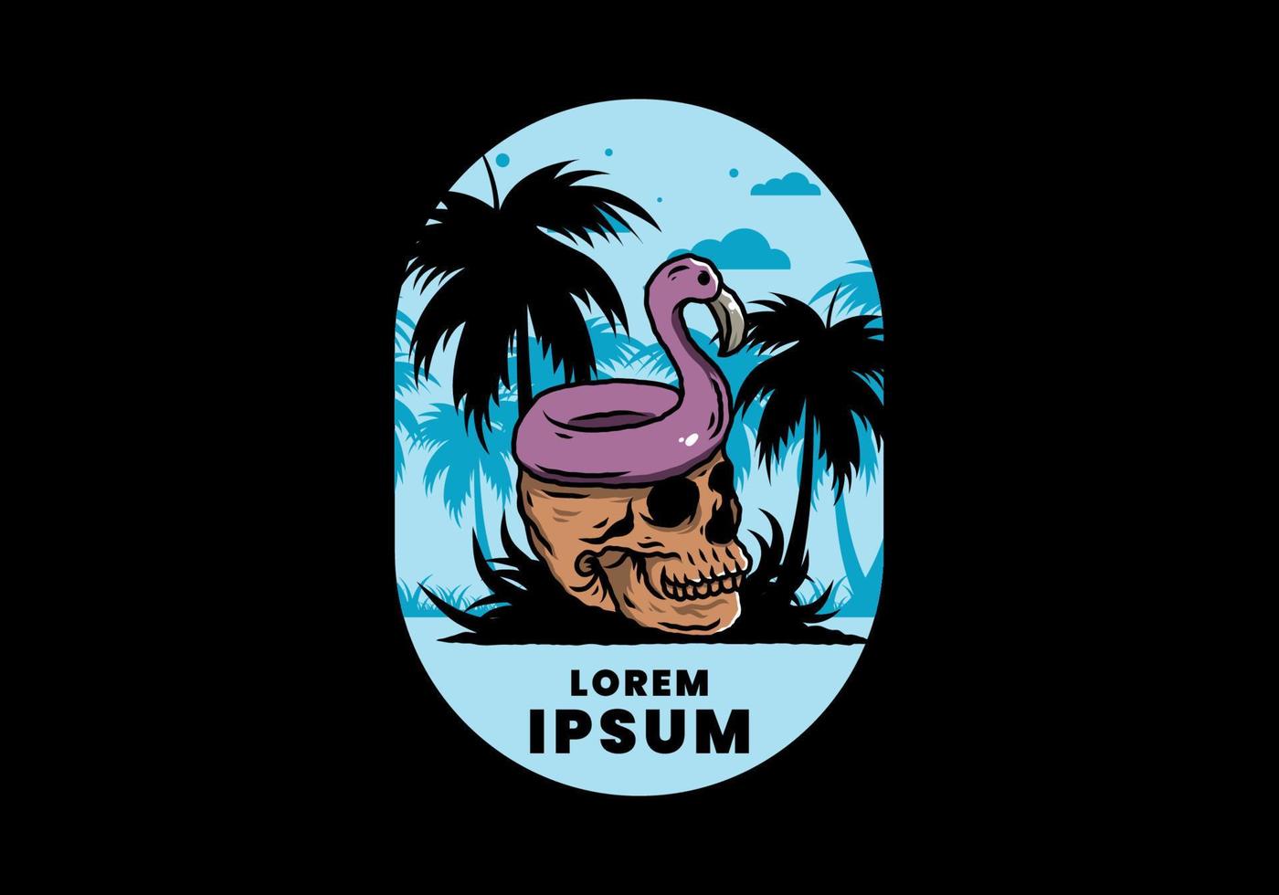 Flamingo lifebuoy is on top of the skull illustration vector