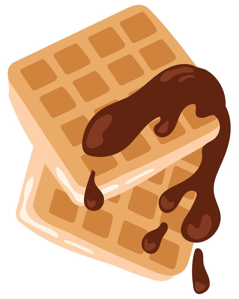 Belgian waffles with chocolate. Hand drawn vector illustration. Suitable for stickers, greeting cards, gift paper, menu