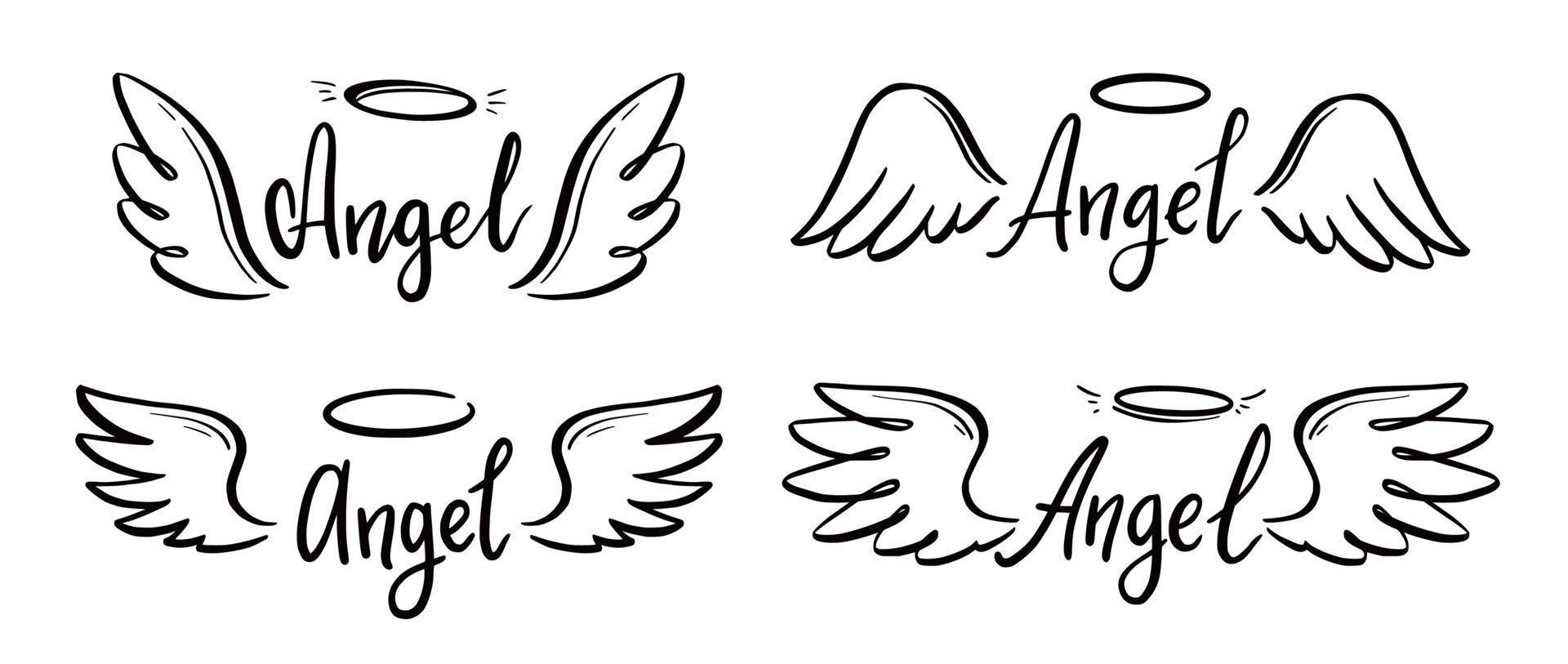 Angel wing with halo and angel lettering text vector