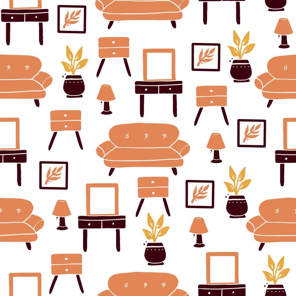Seamless pattern of living room furniture vector