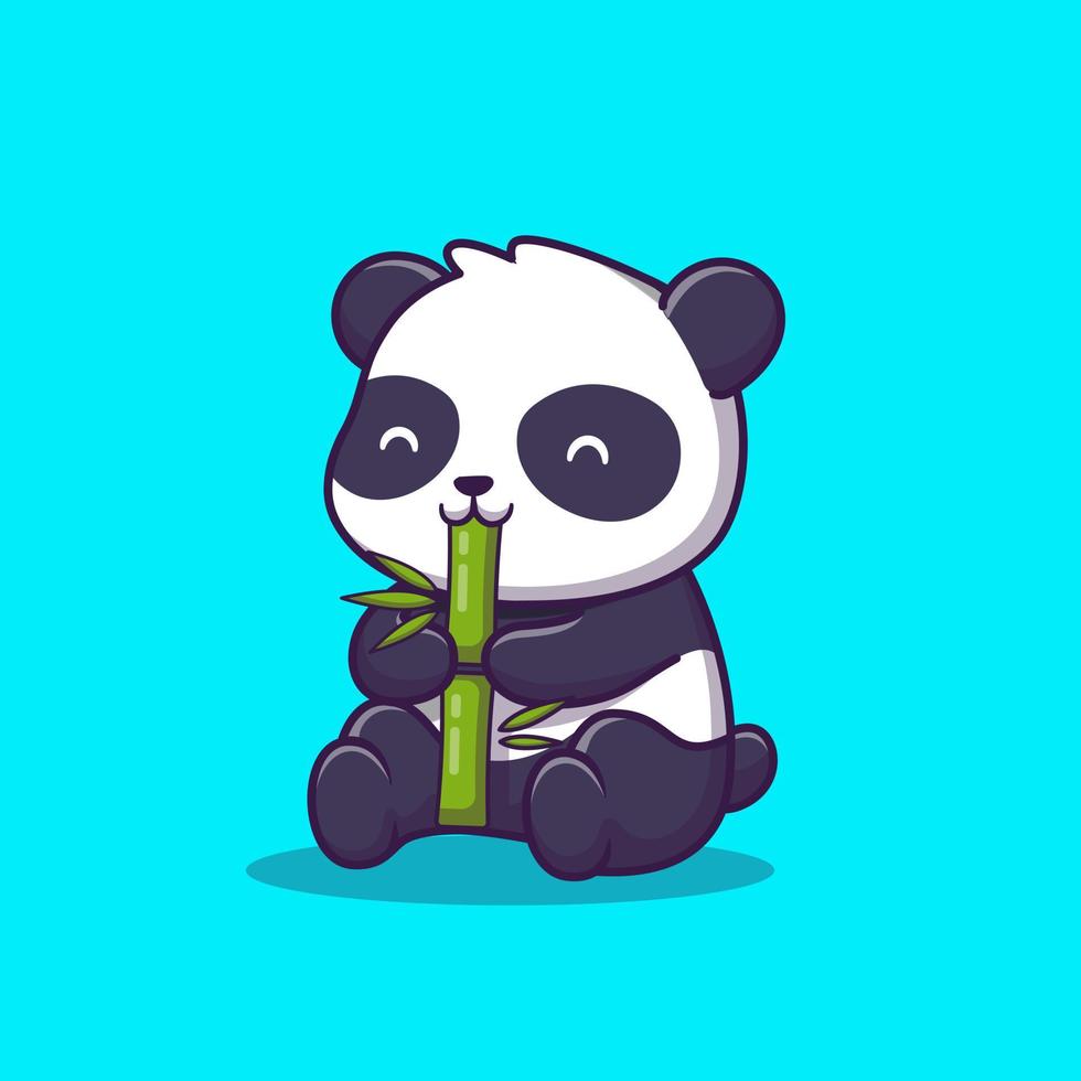 lindo panda come ilustración de icono de vector de dibujos animados de bambú. concepto de icono animal vector premium aislado. estilo de dibujos animados plana