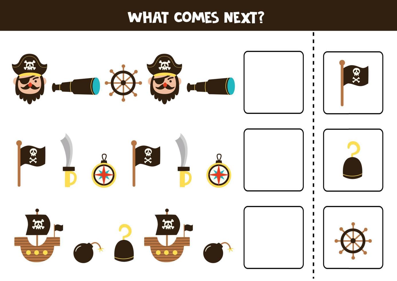 lo que viene el próximo juego con lindos elementos piratas. vector