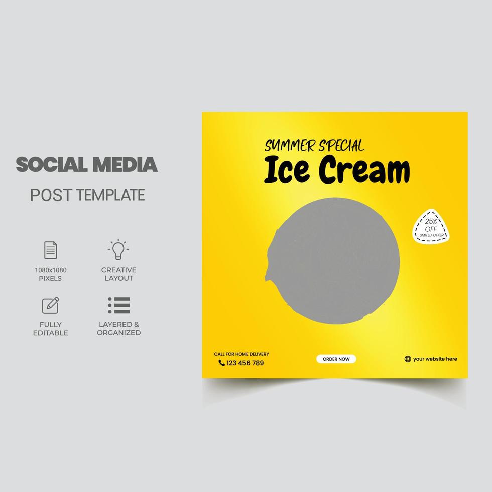 ice cream social media post banner template, Editable Square Banner Design vector