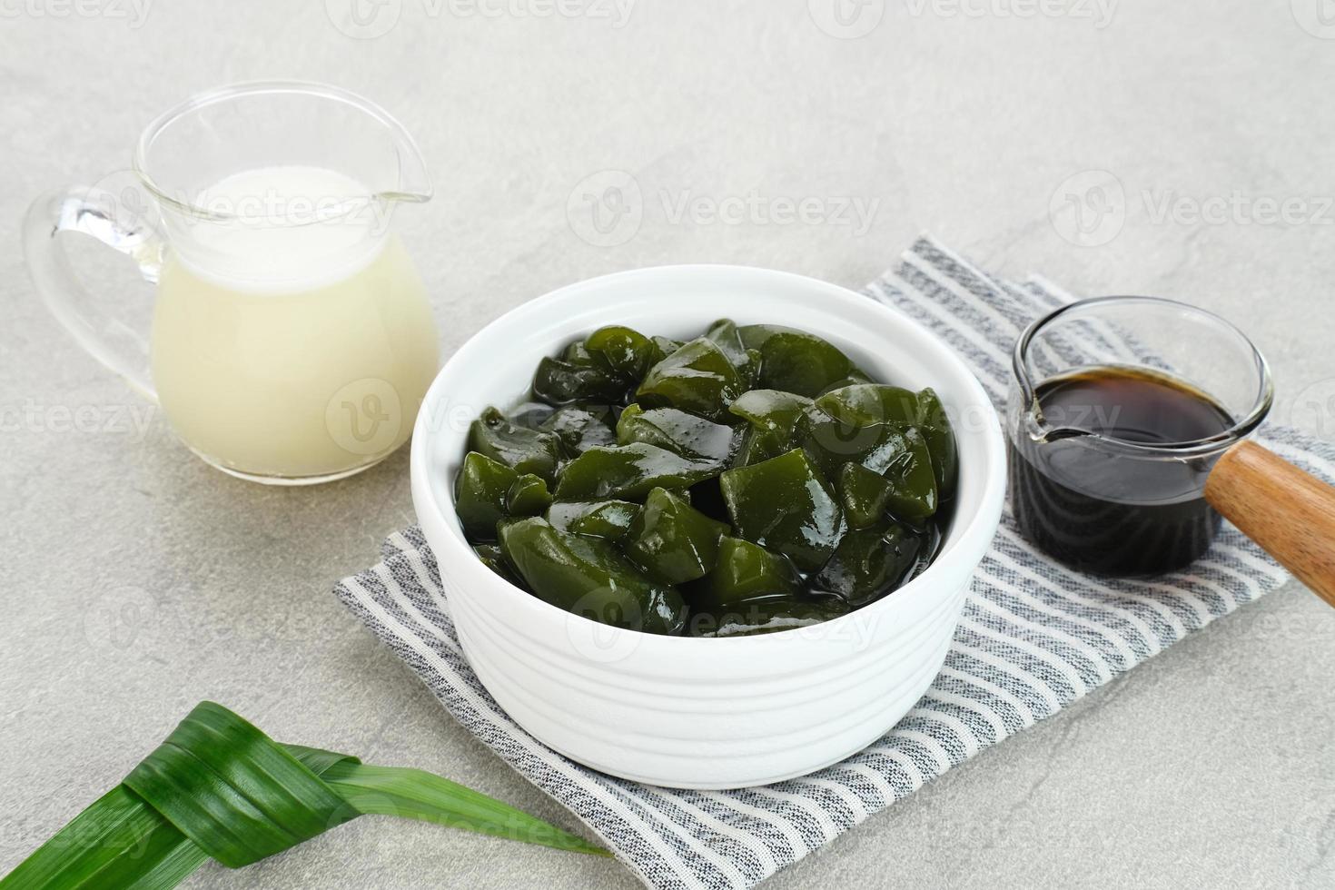 Cincau Hijau, green grass jelly or leaf jelly, a traditional Indonesian