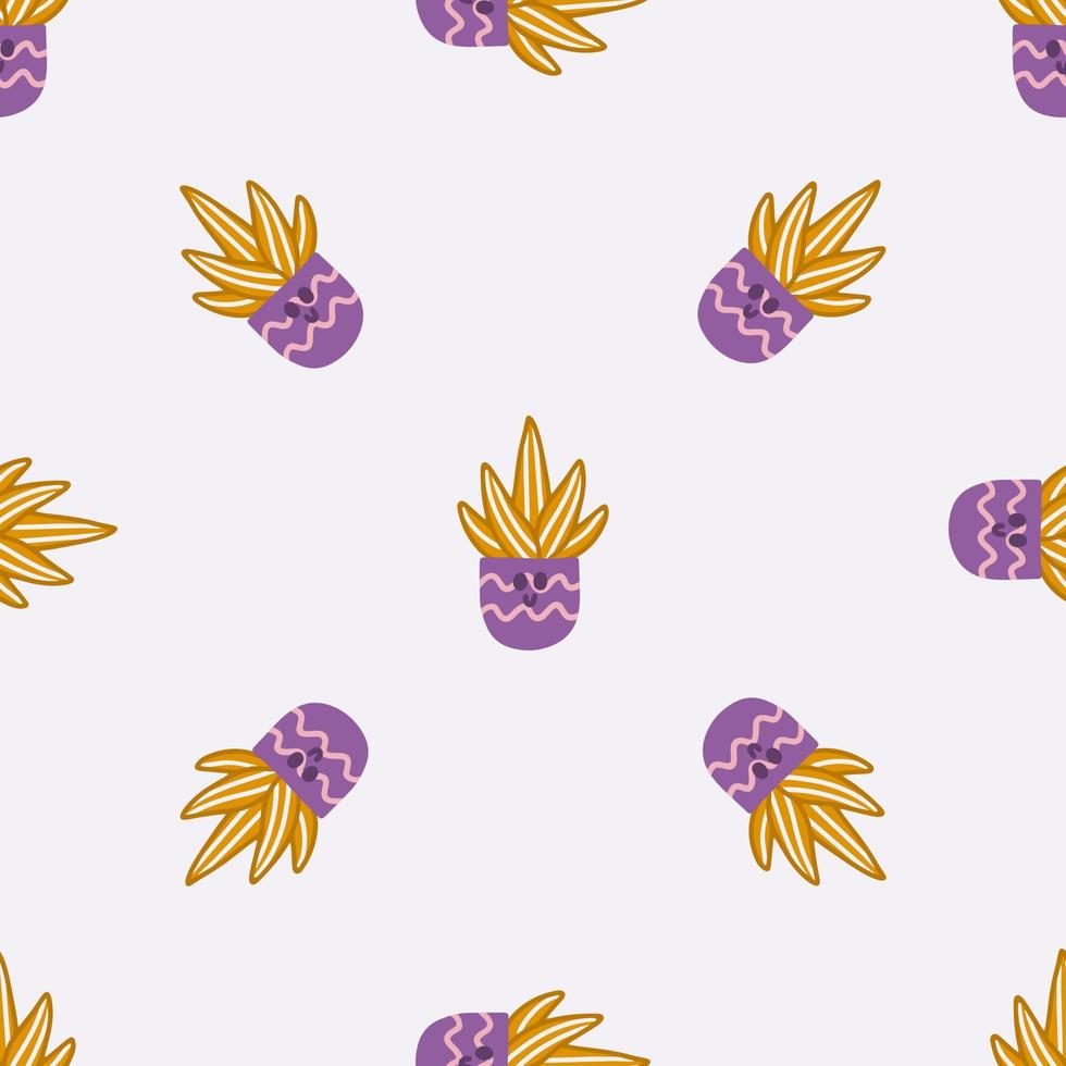 Hand drawn cute succulent house plants in pots, vector seamless pattern for fabric, wallpapers