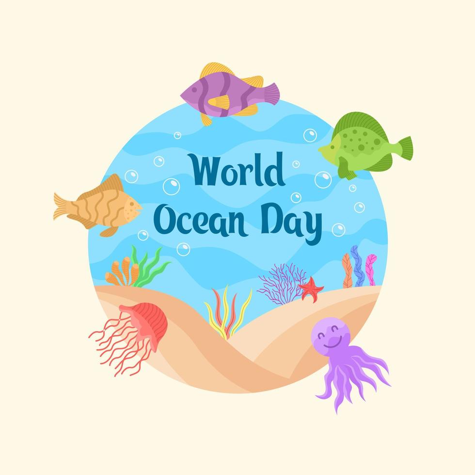 World ocean day concept flat illustration vector