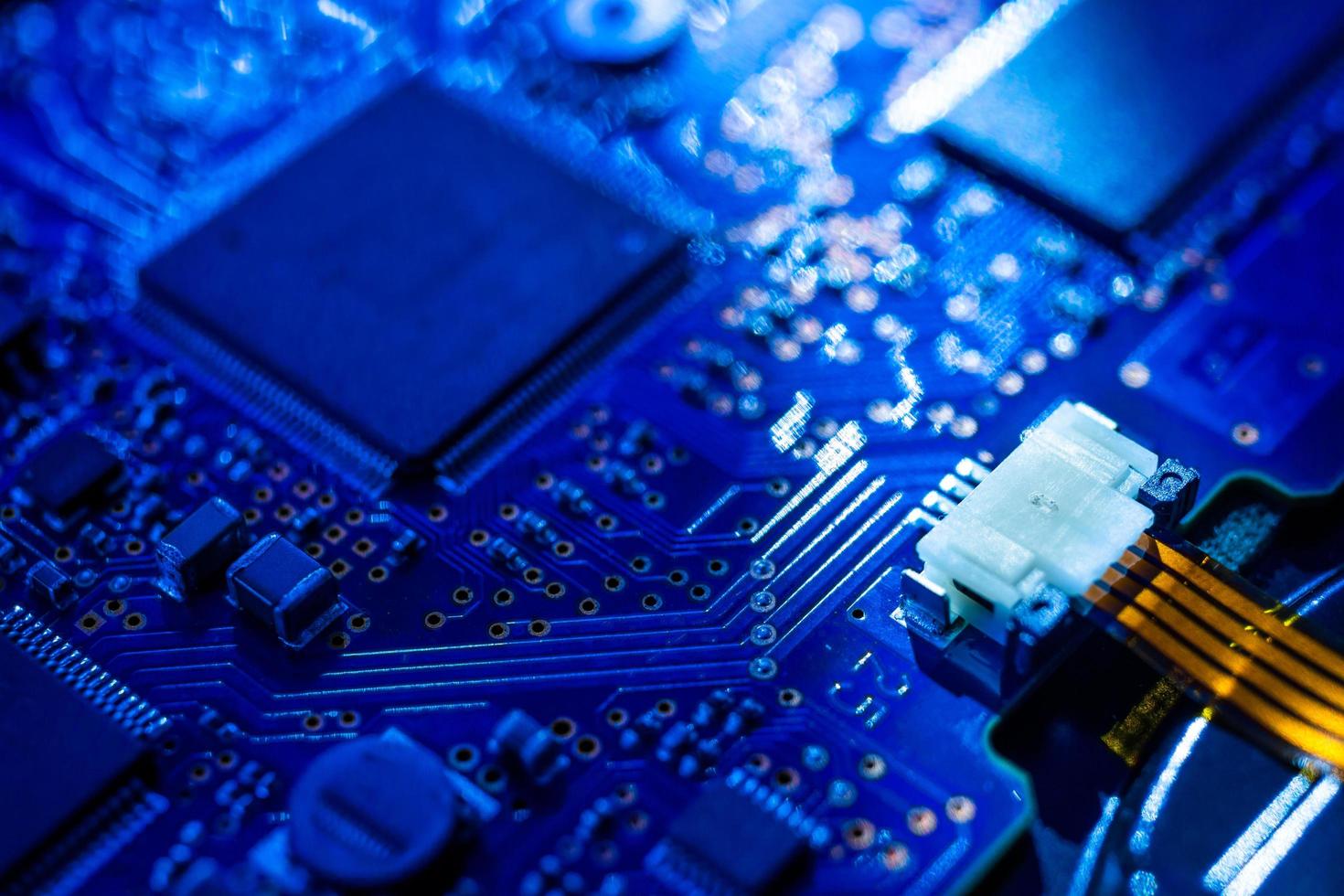 Circuit board.Motherboard digital chip. Electronic computer hardware technology.Integrated communication processor.Information engineering component.Tech science background.shallow focus effect. photo