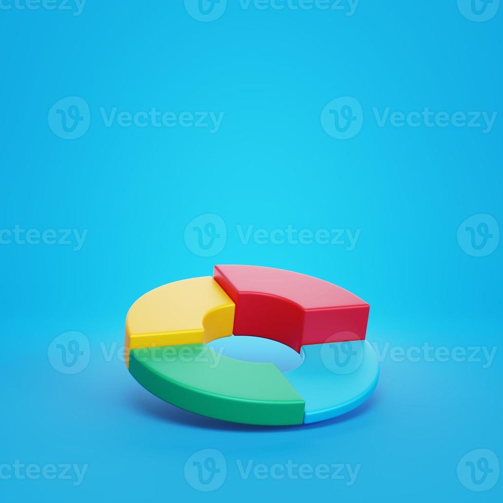 Donut pie chart on blue background. 3d rendering. photo