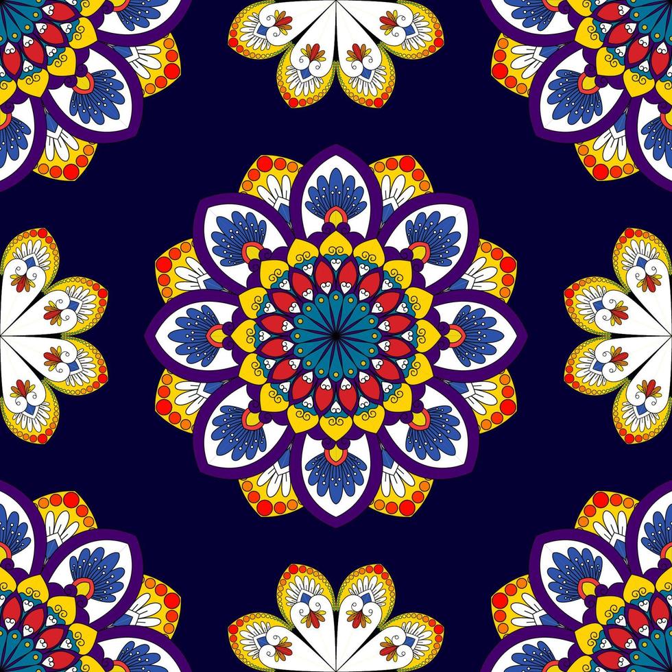 ikat abstracto geométrico mandala étnico diseño de patrones sin fisuras. alfombra de tela azteca adornos de mandala decoraciones textiles papel tapiz. tribal boho nativo mandalas turquía tradicional bordado vector