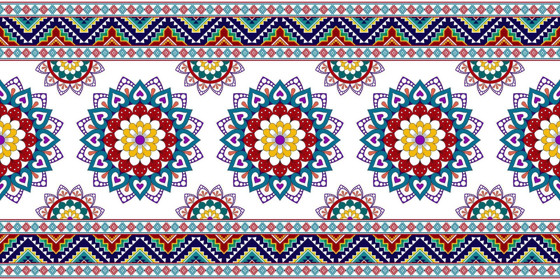 ikat abstracto geométrico mandala étnico diseño de patrones sin fisuras. alfombra de tela azteca adornos de mandala decoraciones textiles papel tapiz. tribal boho nativo mandalas turquía tradicional bordado vector