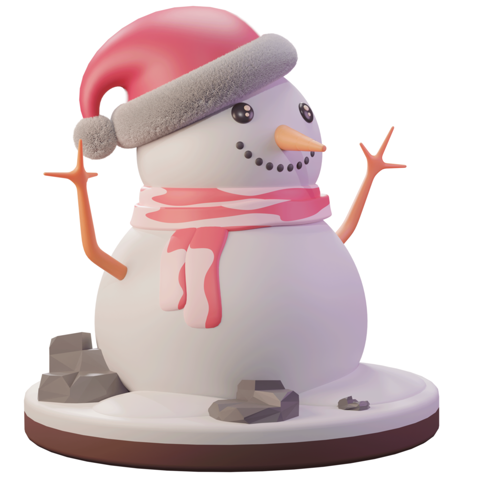 Ilustración 3D, objeto de Navidad, muñeco de nieve con gorra, para web, aplicación, publicidad, etc. png