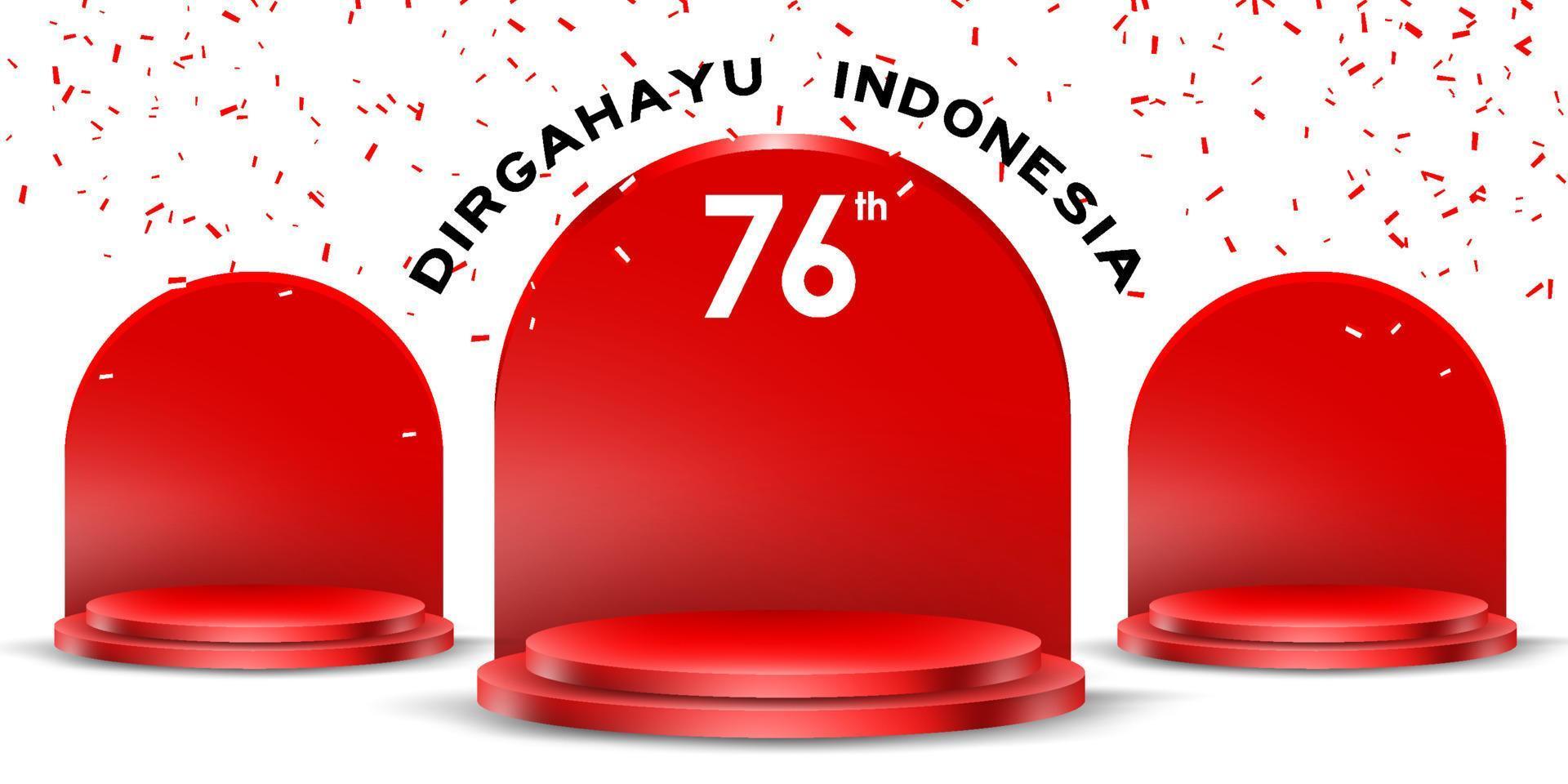 exhibición de podio vacío del día de la independencia de indonesia o decoración de exhibición de pedestal con concepto de soporte de cilindro para producto y promoción. 17 de agosto 76 años de indonesia vector