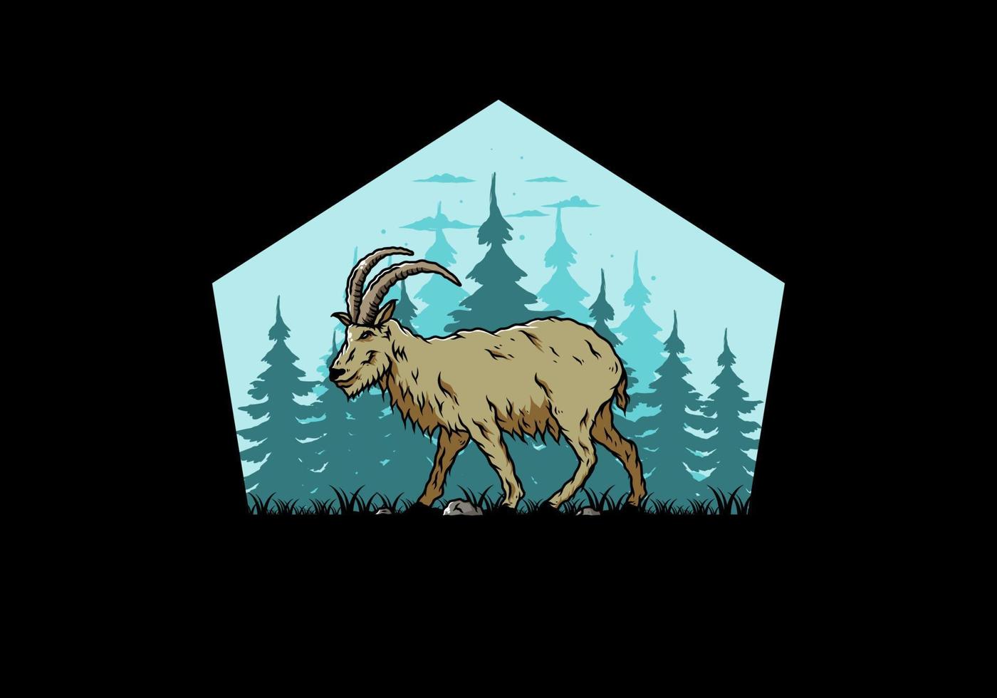 Hairy mountain goat with long horns vector