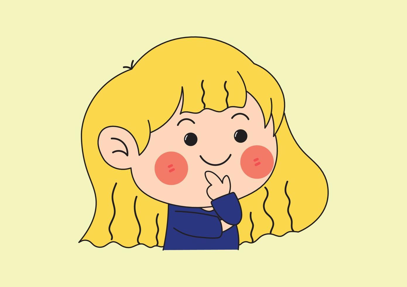lindo pensamiento de dibujos animados de niña de pelo amarillo vector