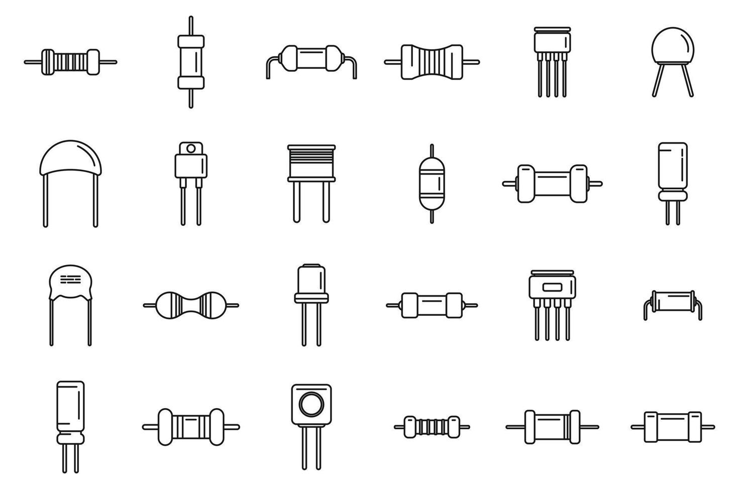 Resistor icons set outline vector. Capacitor chip vector