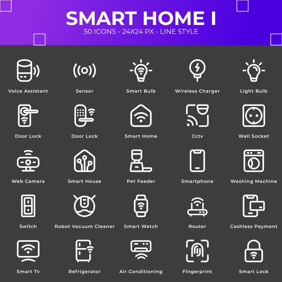 paquete de iconos de casa inteligente con estilo de línea vector