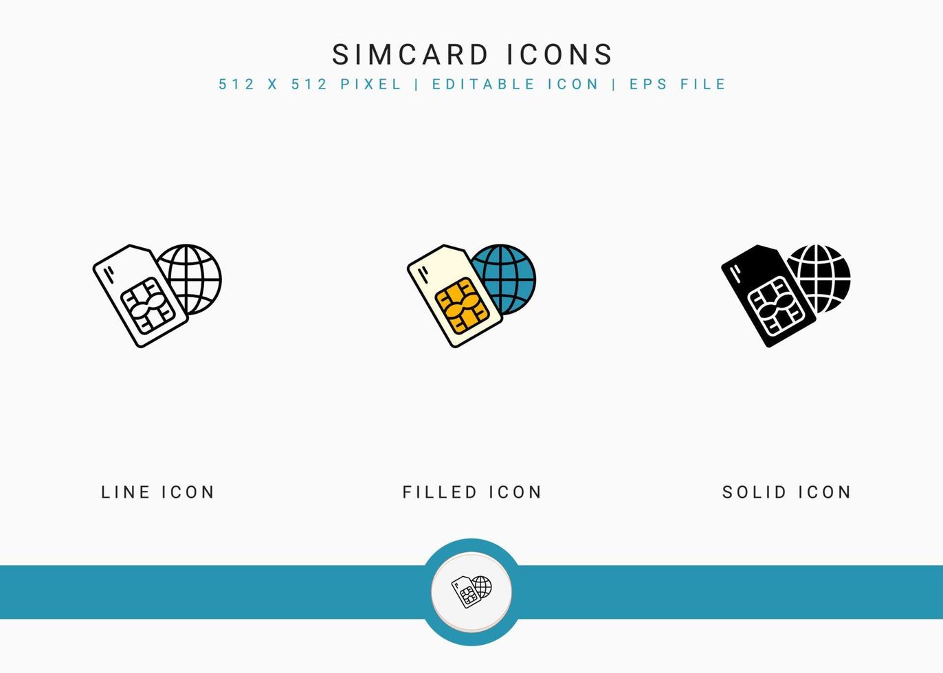 Simcard icons set vector illustration with solid icon line style. Phone nano chip concept. Editable stroke icon on isolated background for web design, user interface, and mobile application