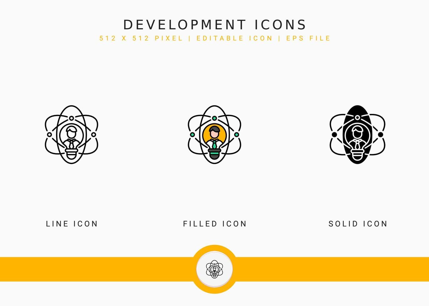 Development icons set vector illustration with solid icon line style. Personal skill expertise concept. Editable stroke icon on isolated background for web design, user interface, and mobile app