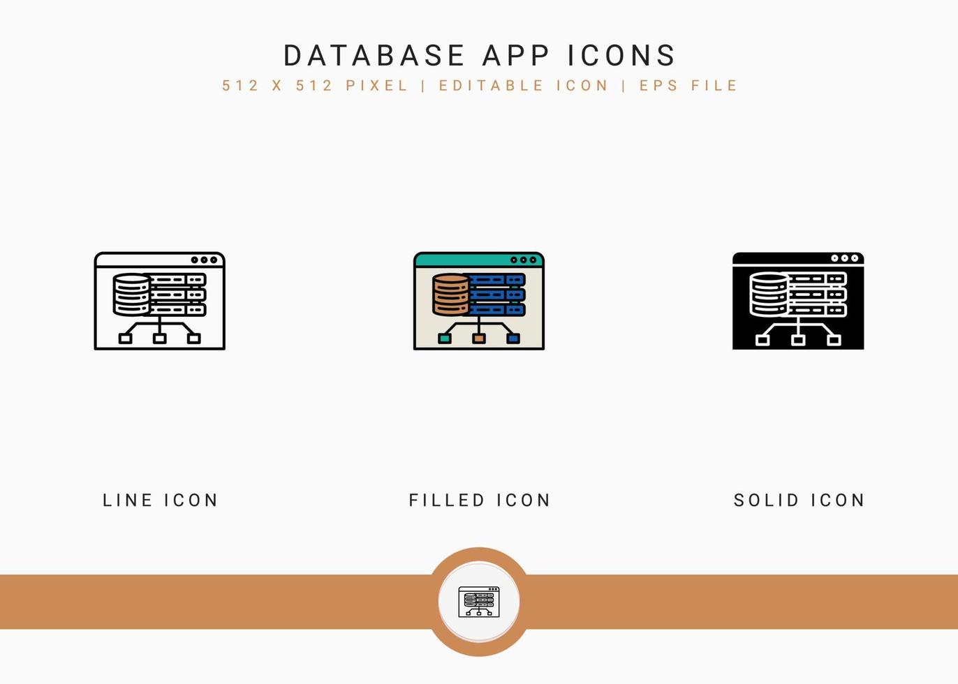Database app icons set vector illustration with solid icon line style. Big data technology concept. Editable stroke icon on isolated background for web design, user interface, and mobile application