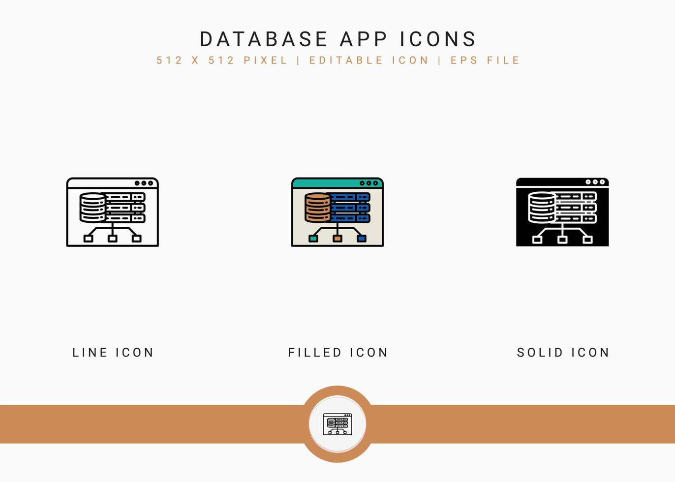 los iconos de la aplicación de base de datos establecen una ilustración vectorial con un estilo de línea de icono sólido. concepto de tecnología de grandes datos. icono de trazo editable en un fondo aislado para diseño web, interfaz de usuario y aplicación móvil vector