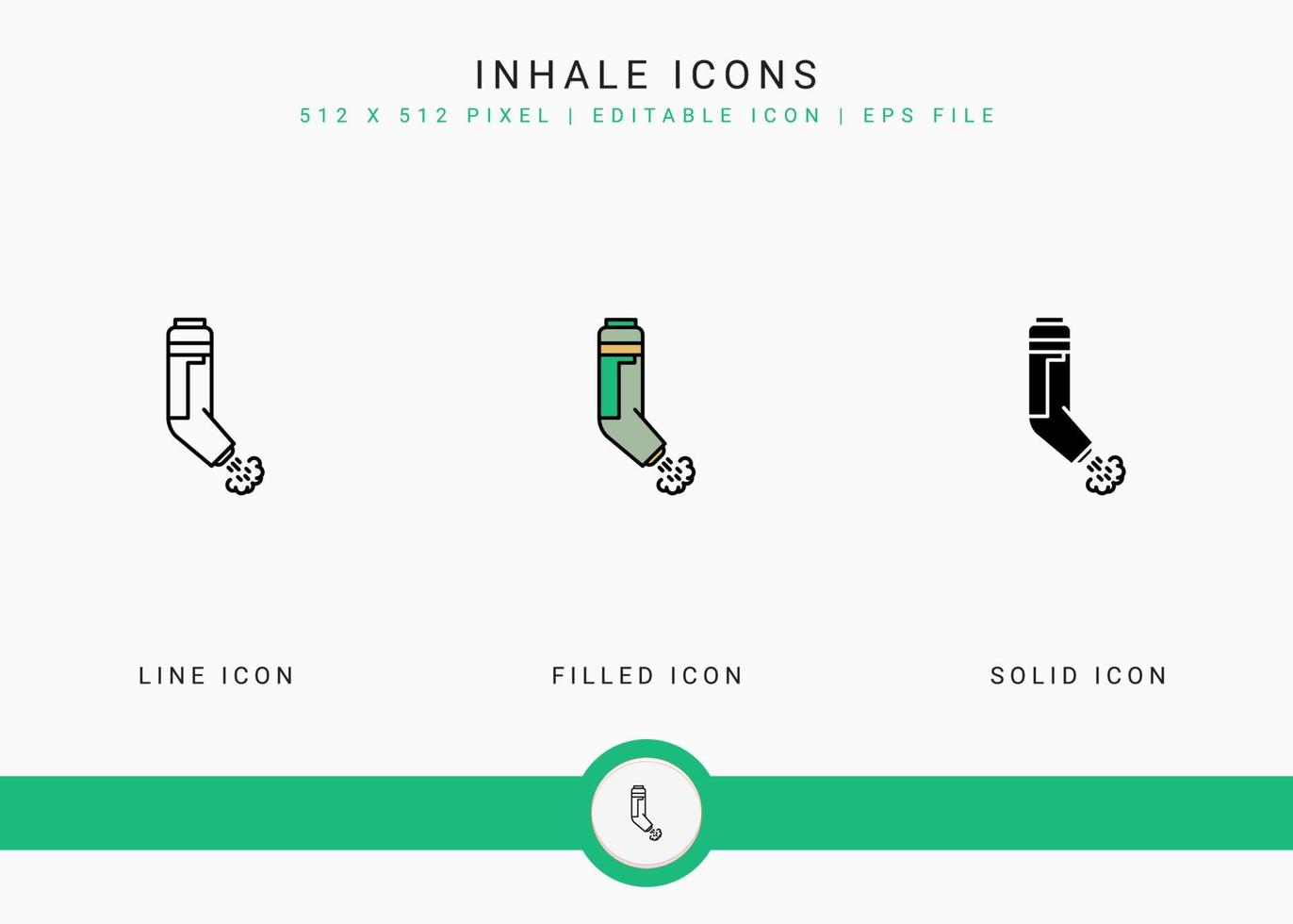 Inhale icons set vector illustration with solid icon line style. Asthma spray concept. Editable stroke icon on isolated background for web design, infographic and UI mobile app.
