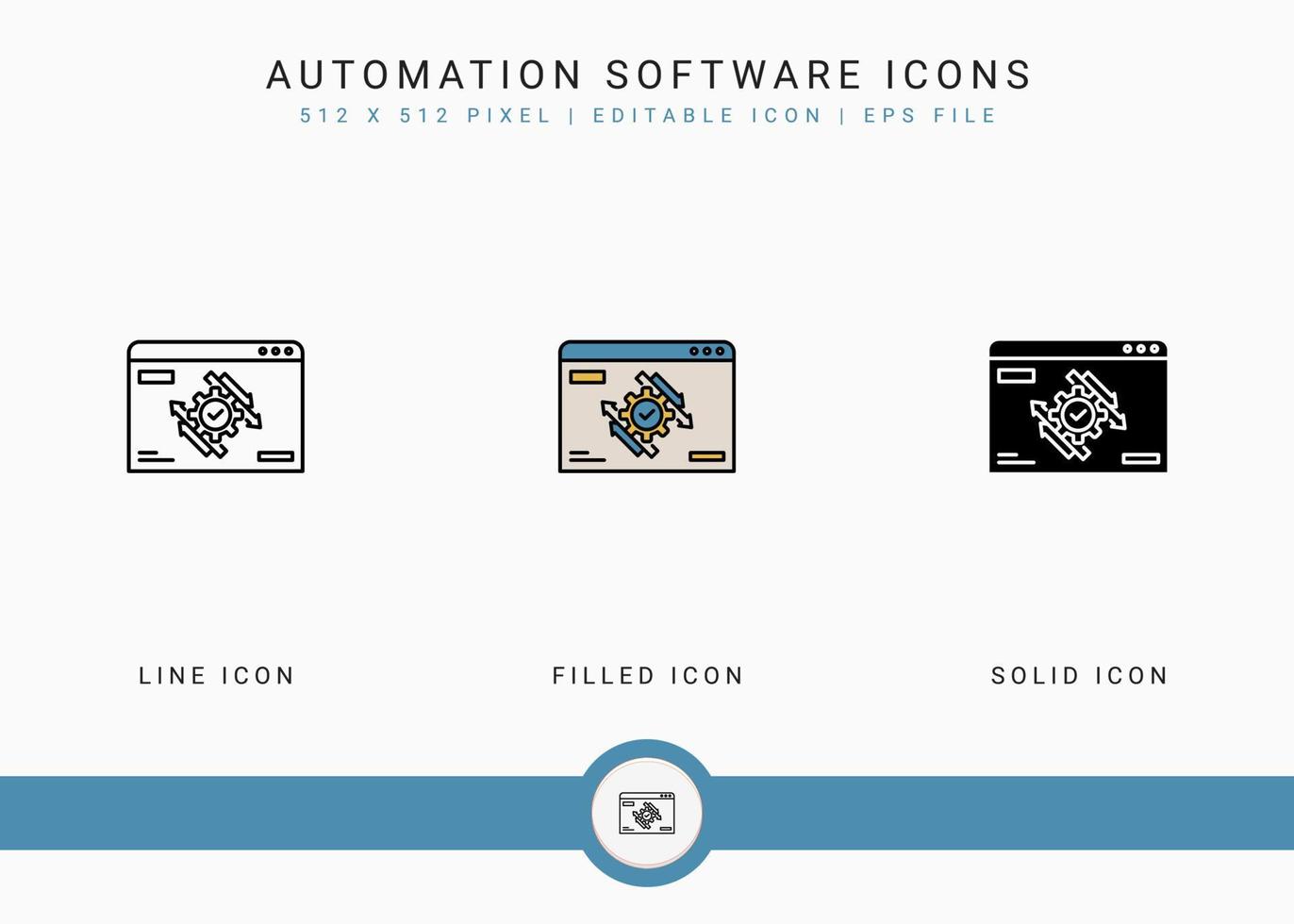 Automation software icons set vector illustration with solid icon line style. Data center system concept. Editable stroke icon on isolated background for web design, user interface, and mobile app