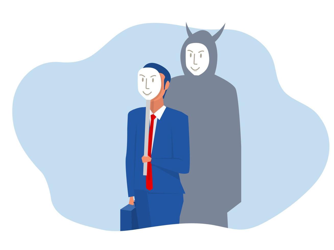 businessman holding mask with thief shadow cheater liar or lying in studio concept vector illustrator.