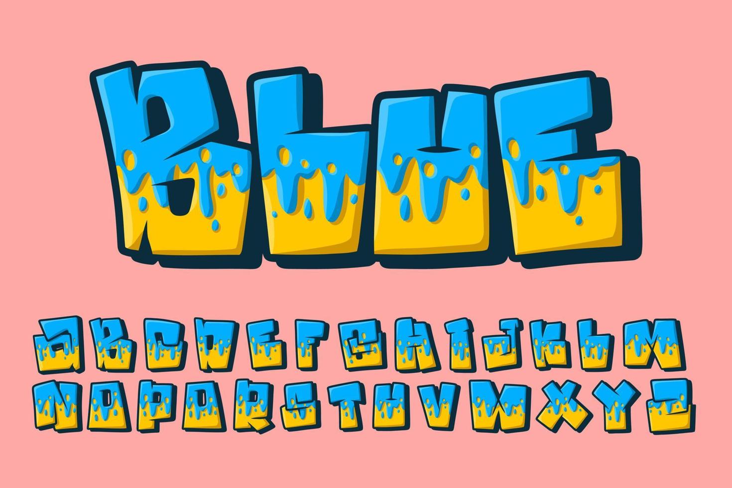 Alphabet Melt Graffiti blue yellow Cartoon Vector