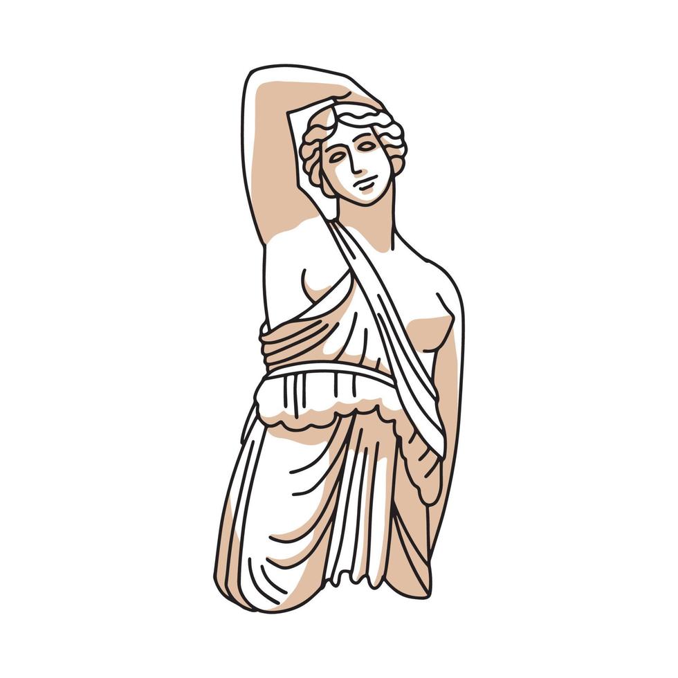 Female Linear antique statue. Trendy modern print with ancient classical greece sculpture of goddess and geometric abstract shadows. Vector linear illustration for t-shirt design, printing, poster.