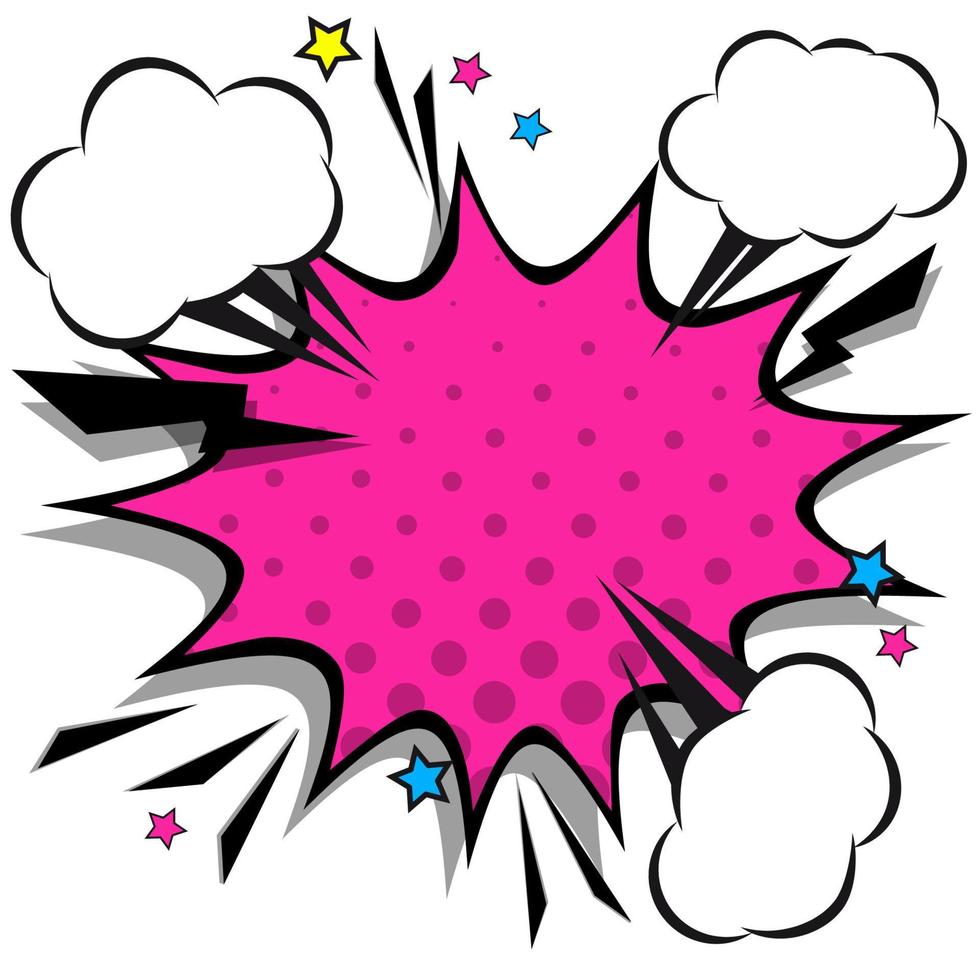 Retro comic design speech bubbles. Flash explosion with clouds, lightning, stars. Pop art vector elements.